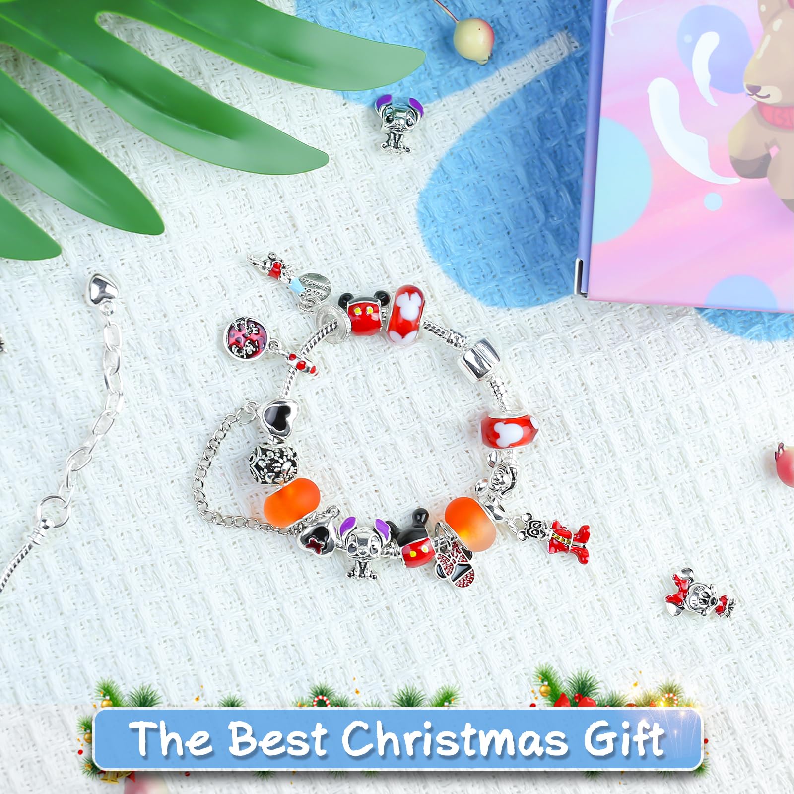 SWIND 2025 Christmas Advent Calendar 24 Day Xmas with 2 Bracelet & 22 Unique Jewelry Charms DIY Bracelet Set Christmas Countdown